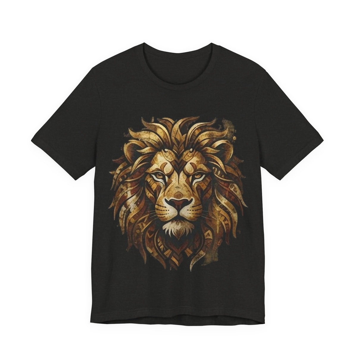 Golden Lion Graphic Tee — Tribal Lion Head Black Unisex T-Shirt
