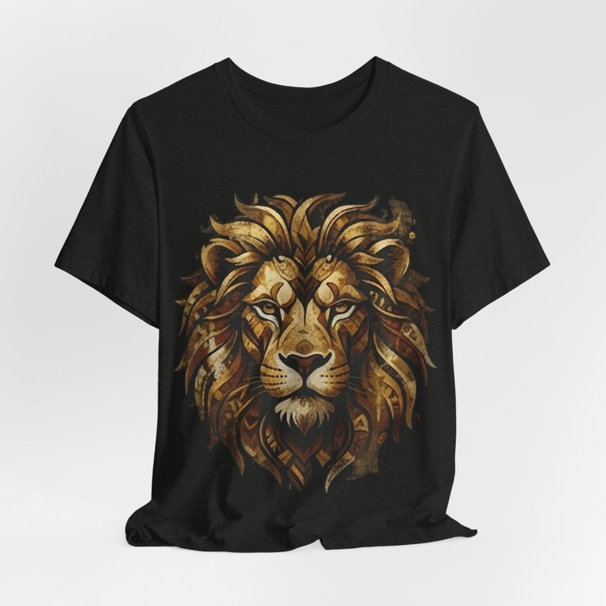 Golden Lion Graphic Tee — Tribal Lion Head Black Unisex T-Shirt