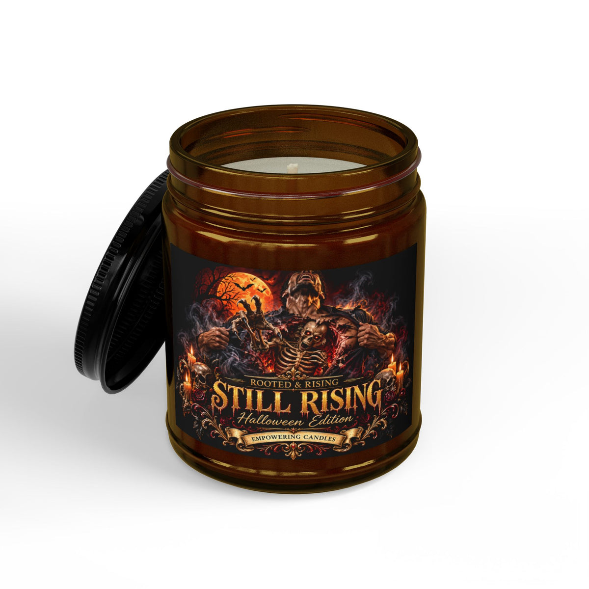 Still Rising Halloween Gothic Edition Scented Soy Candle — 9oz Fall Candle with Skeleton Rising Design