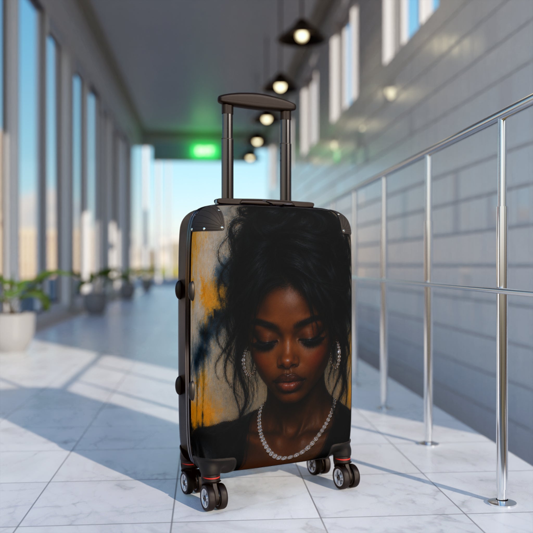 Portrait Carry-On Suitcase — Elegant Black Woman Artwork Travel Luggage