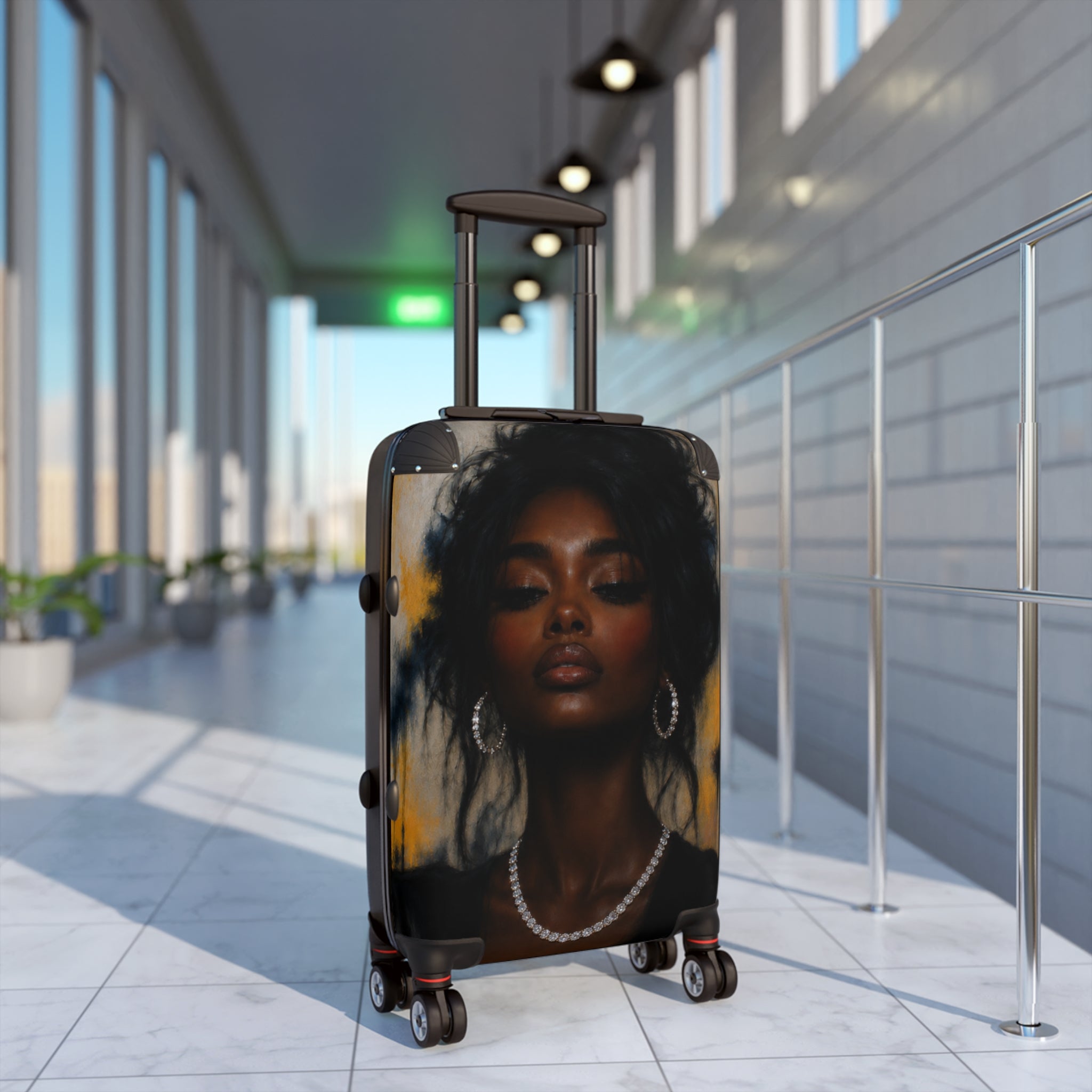 Suitcase — Portrait Art Carry-On Luggage with Elegant Black Woman Design