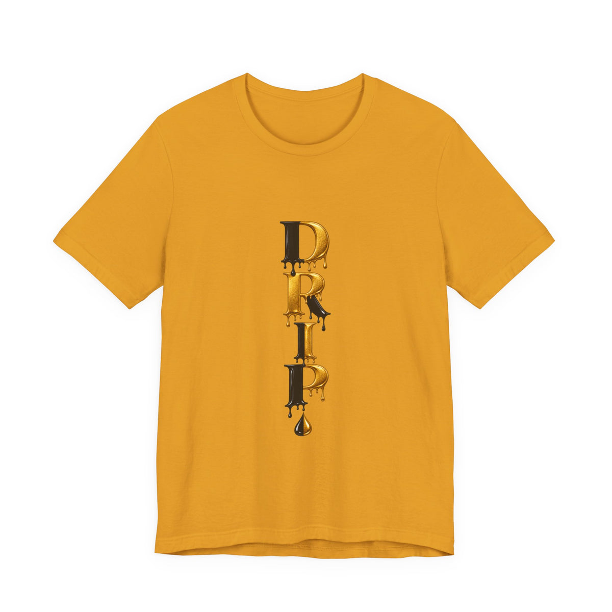Drip Vertical Graphic Tee — Gold & Black Dripping Letter Design