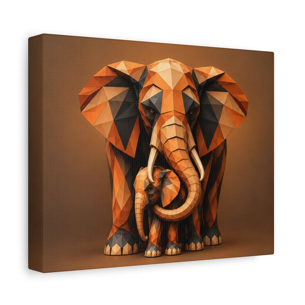 Geometric Elephant Canvas Print — Warm Brown Modern Animal Wall Art