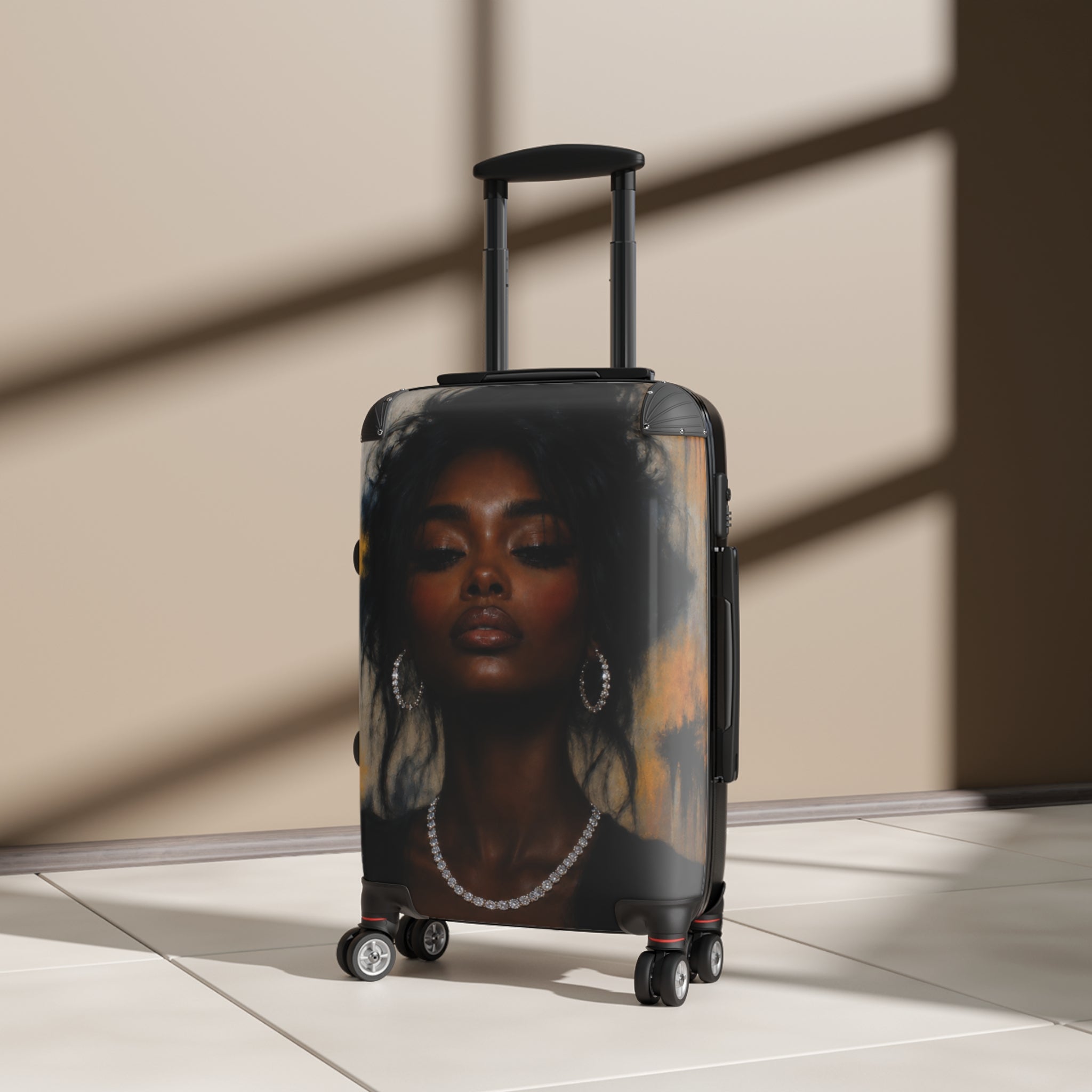 Suitcase — Portrait Art Carry-On Luggage with Elegant Black Woman Design