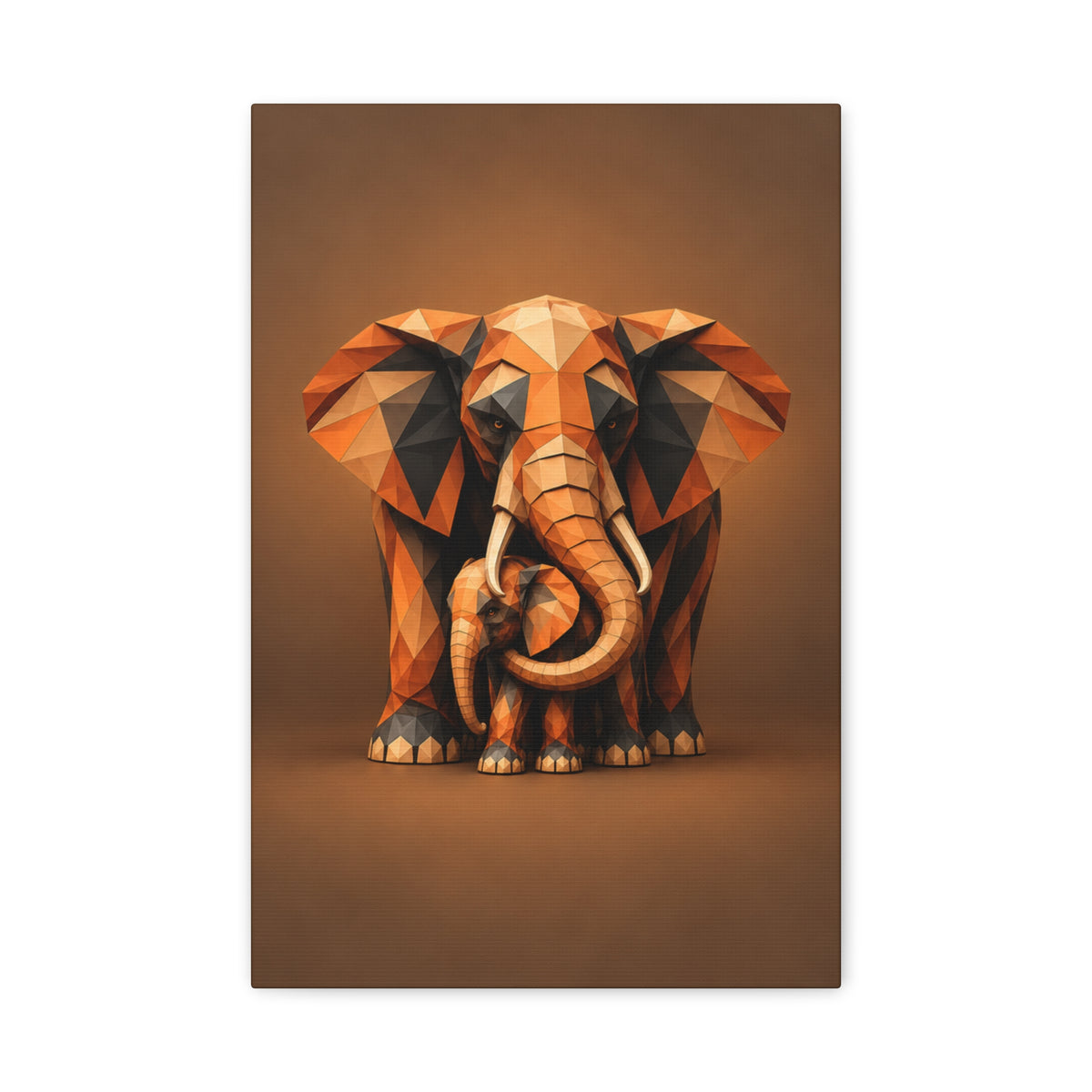 Geometric Elephant Canvas Print — Mother & Calf Wall Art