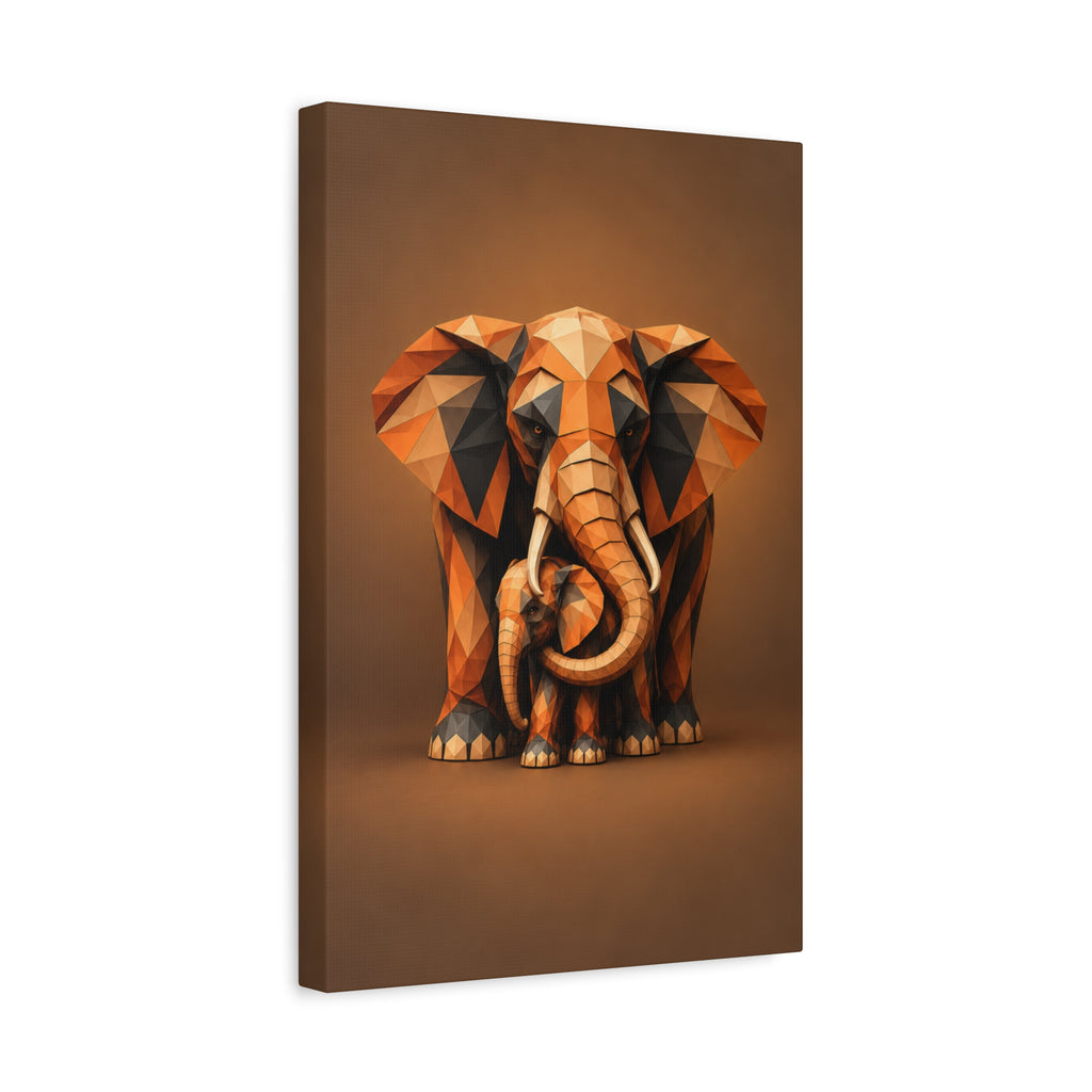 Geometric Elephant Canvas Print — Mother & Calf Wall Art