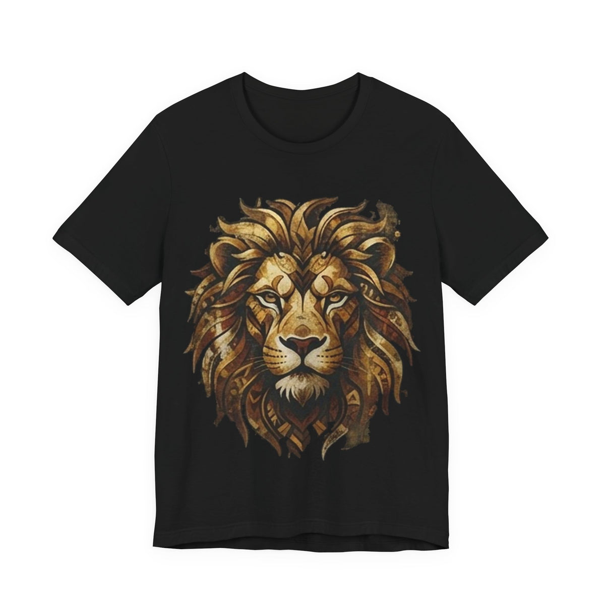 Golden Lion Graphic Tee — Tribal Lion Head Black Unisex T-Shirt