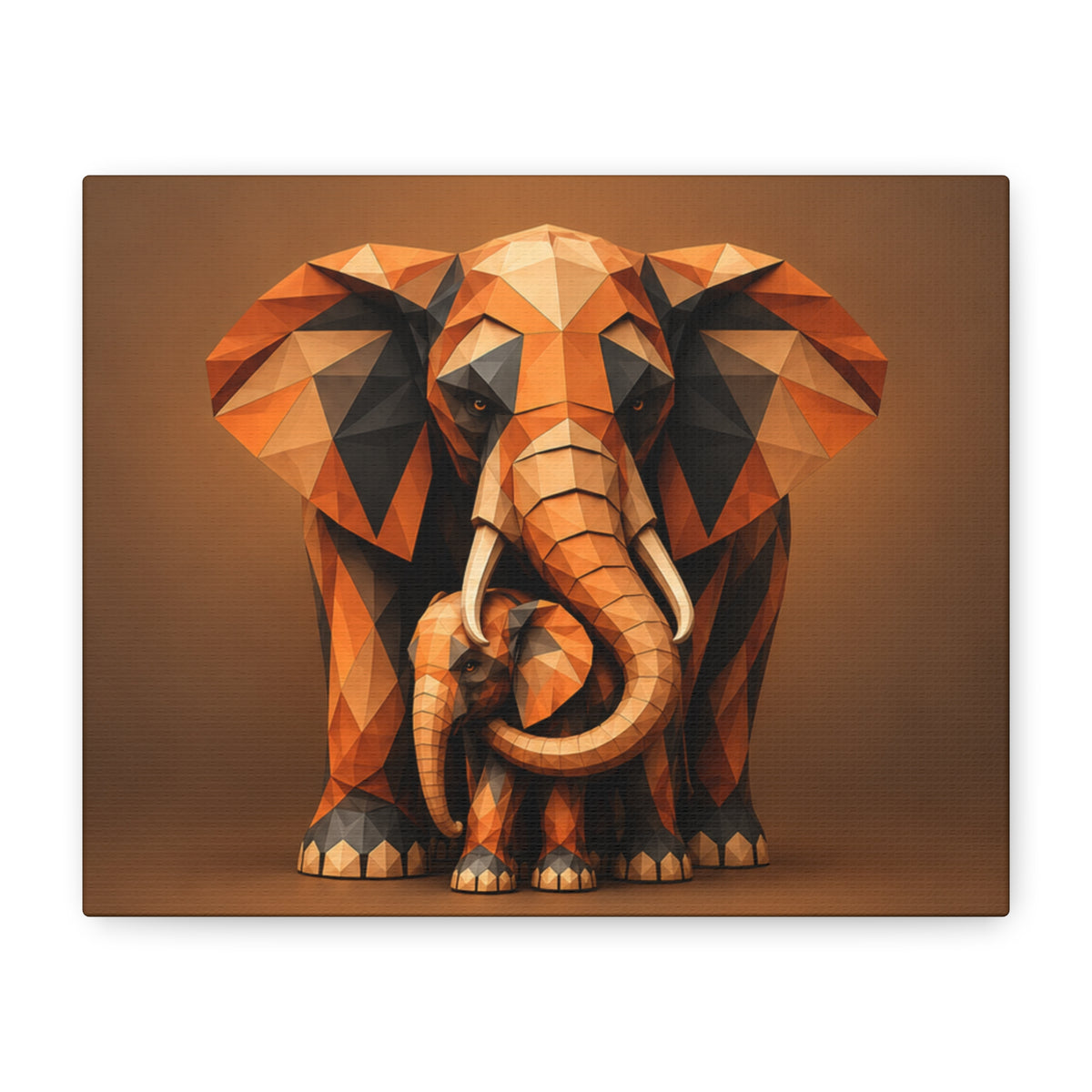 Geometric Elephant Canvas Print — Warm Brown Modern Animal Wall Art