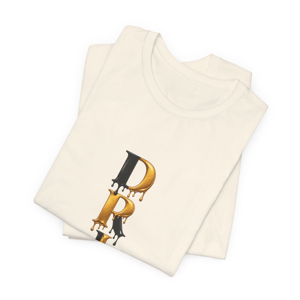 Drip Vertical Graphic Tee — Gold & Black Dripping Letter Design