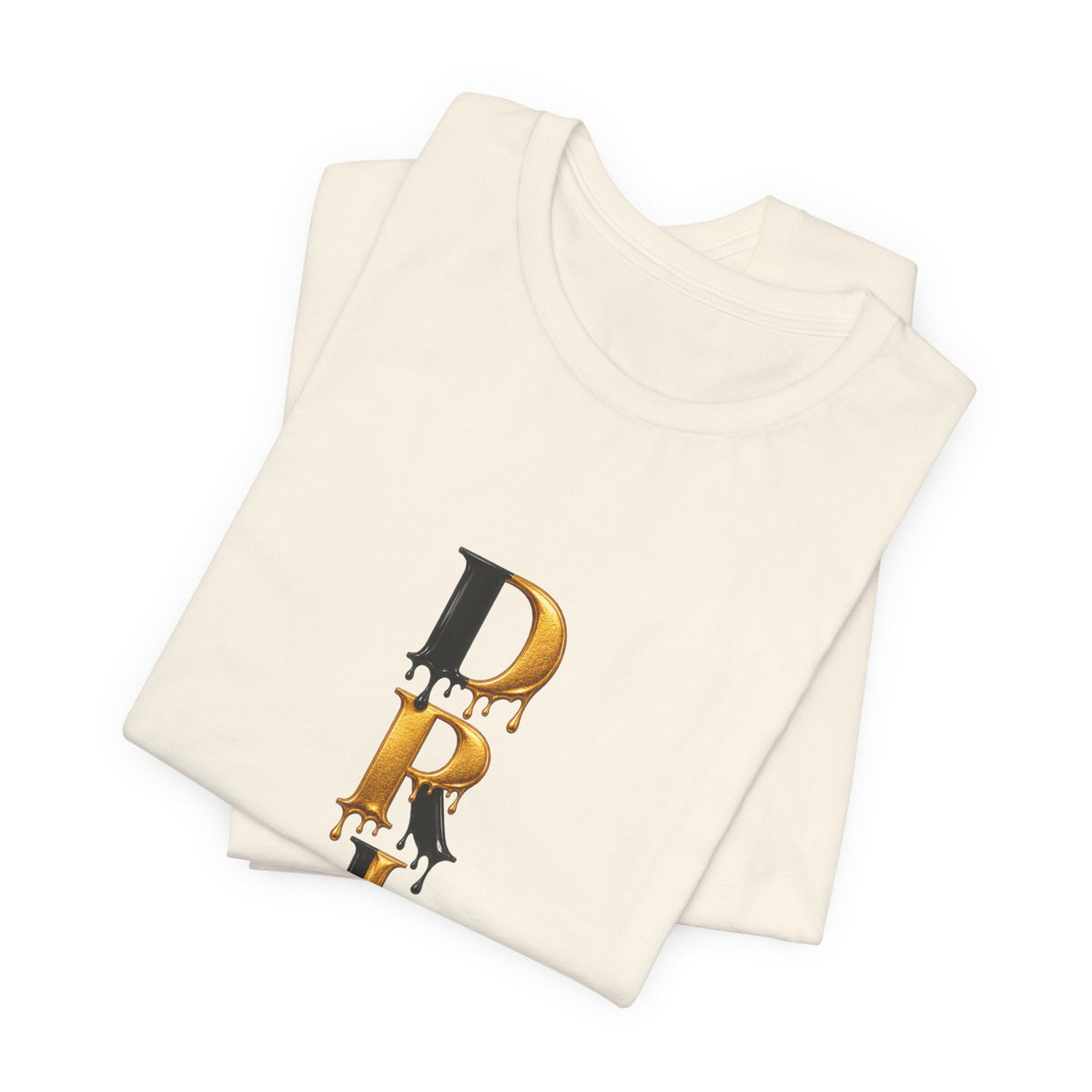 Drip Vertical Graphic Tee — Gold & Black Dripping Letter Design