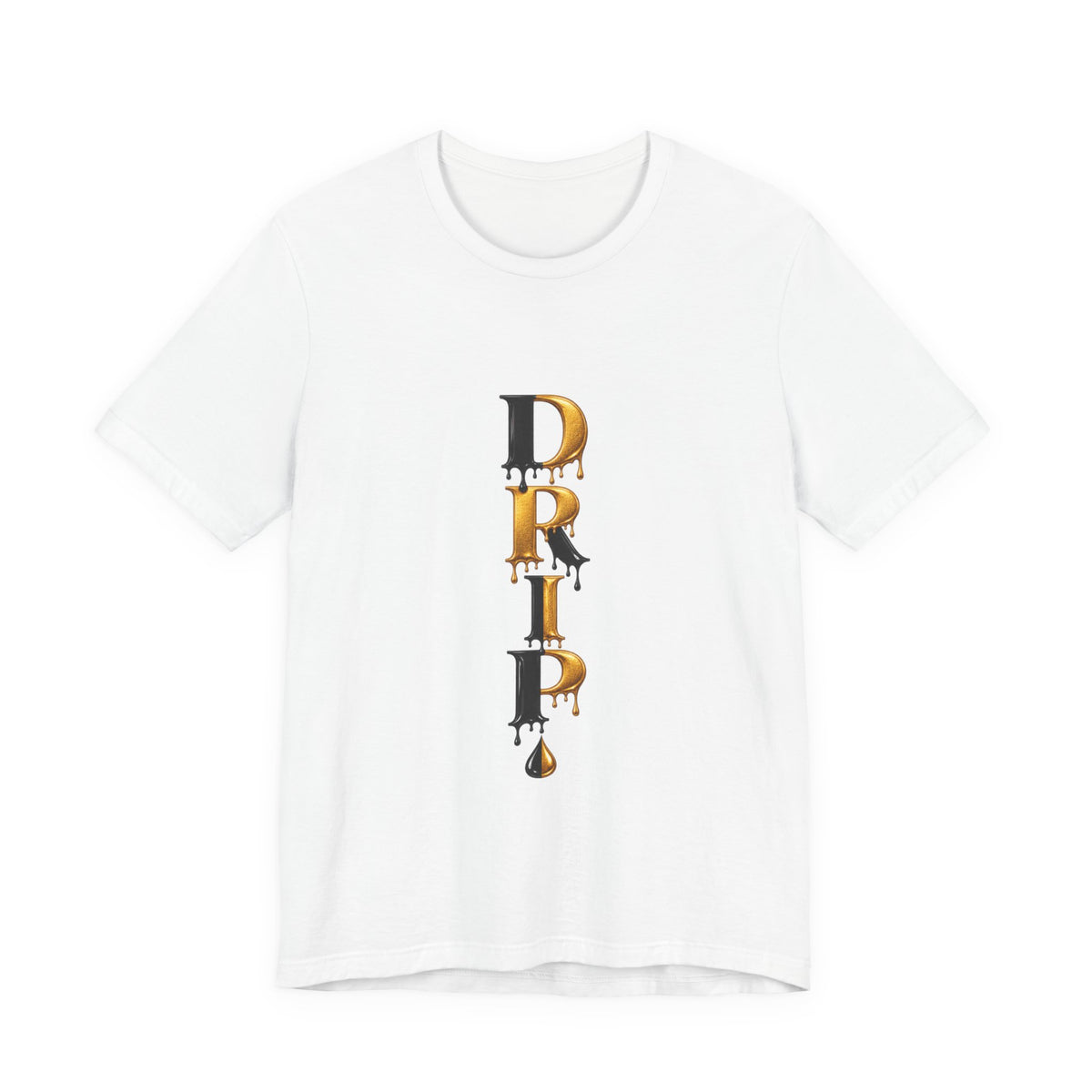 Drip Vertical Graphic Tee — Gold & Black Dripping Letter Design