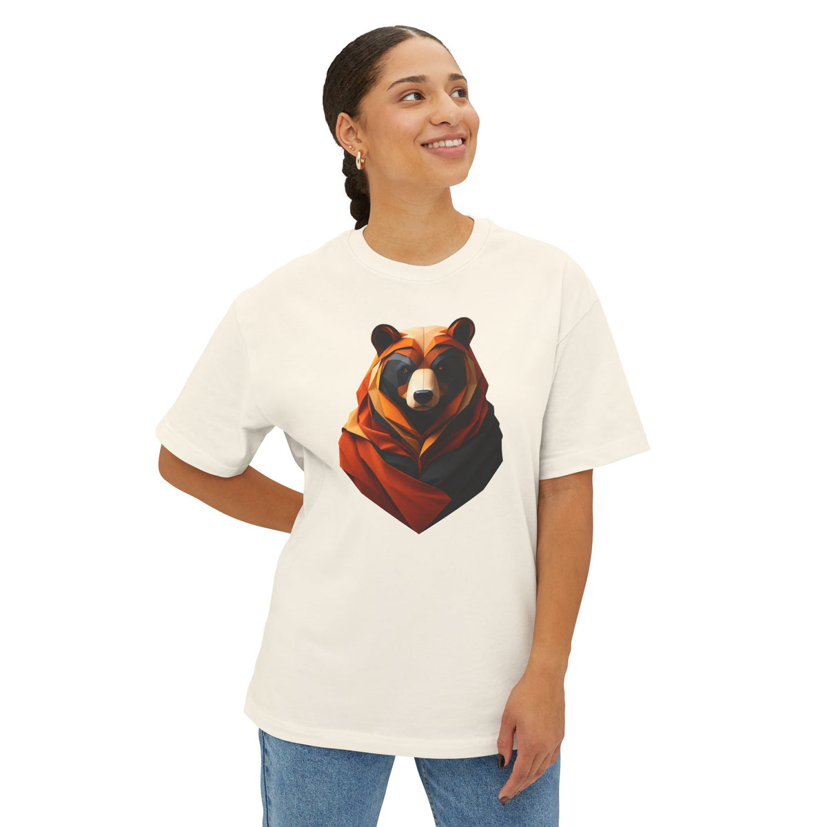 Geometric Bear Graphic Tee — Modern Animal Art Oversized T‑Shirt