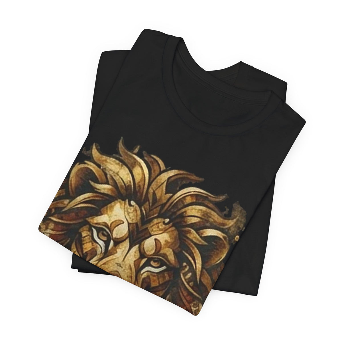Golden Lion Graphic Tee — Tribal Lion Head Black Unisex T-Shirt