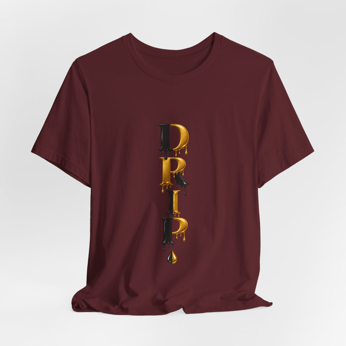 Drip Vertical Graphic Tee — Gold & Black Dripping Letter Design