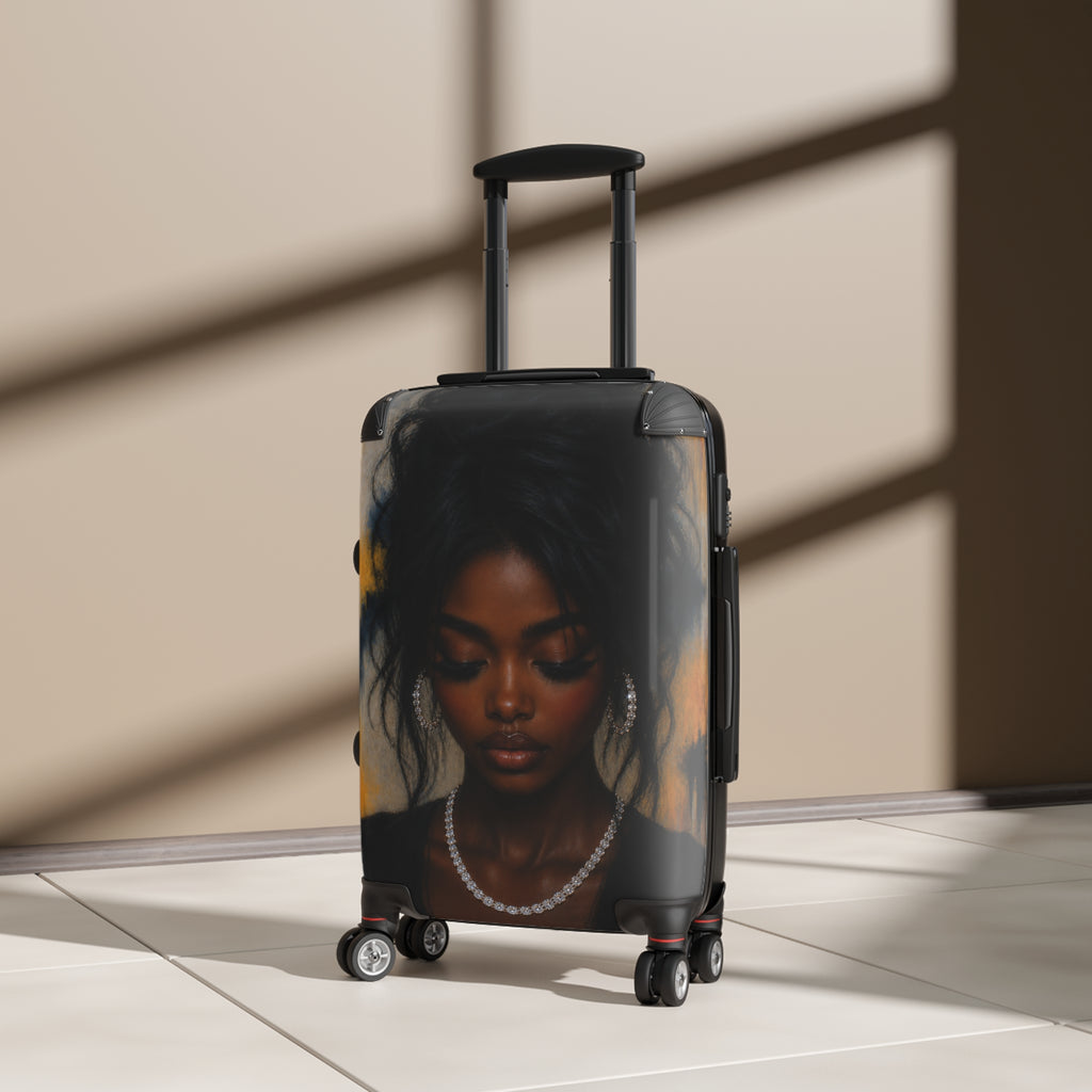 Portrait Carry-On Suitcase — Elegant Black Woman Artwork Travel Luggage