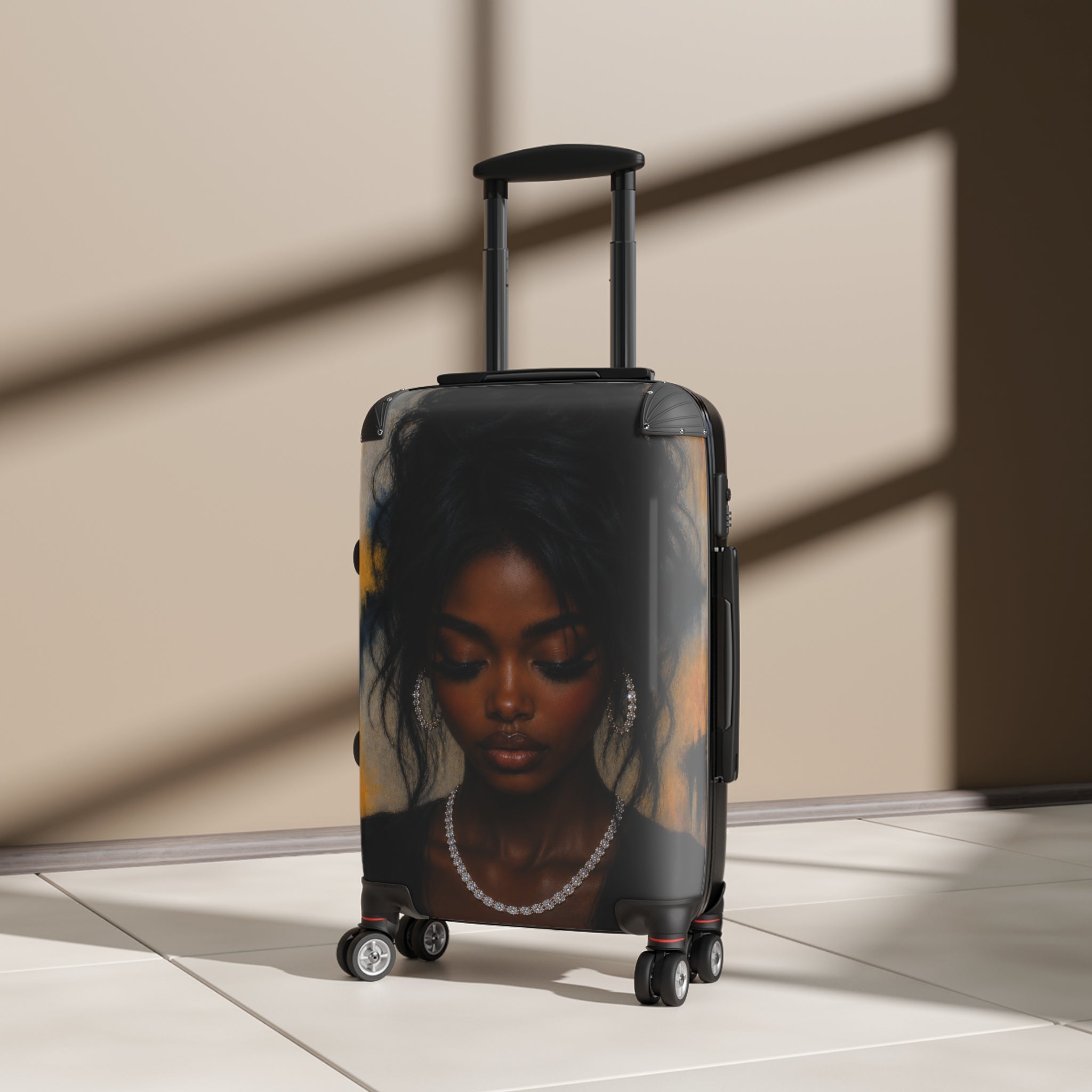 Portrait Carry-On Suitcase — Elegant Black Woman Artwork Travel Luggage