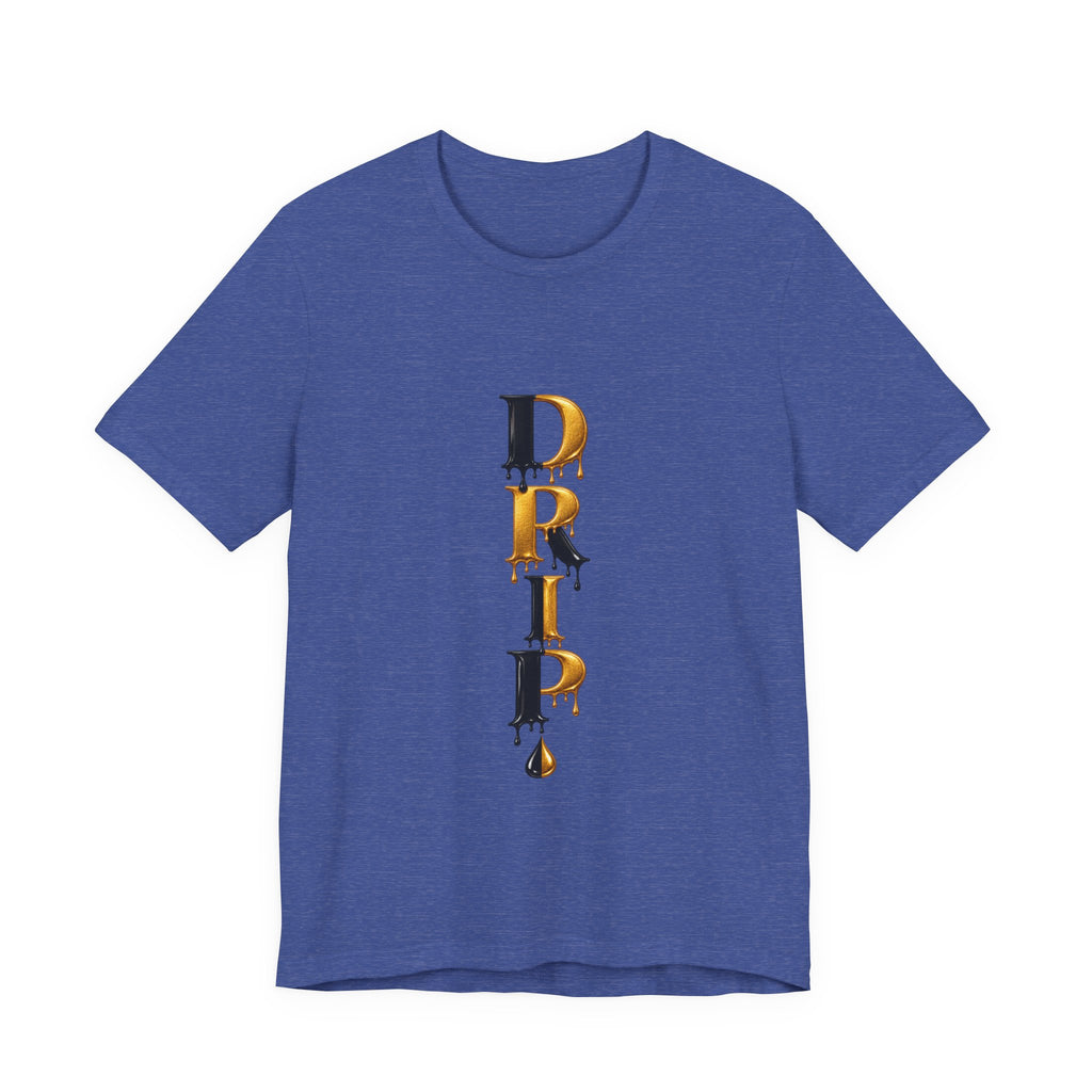 Drip Vertical Graphic Tee — Gold & Black Dripping Letter Design