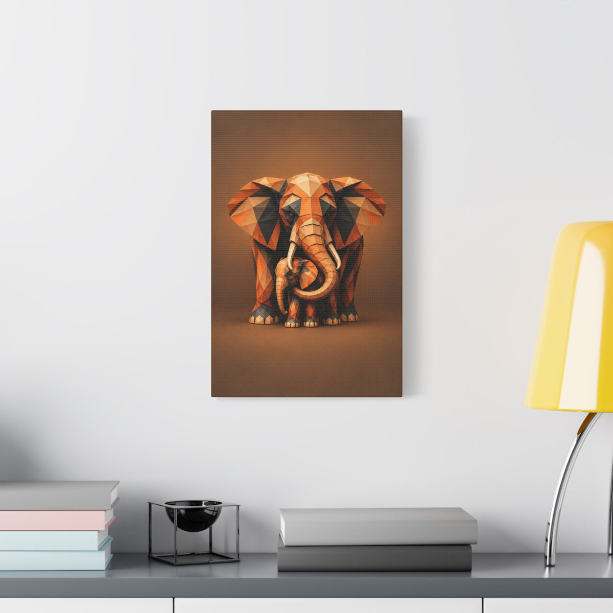 Geometric Elephant Canvas Print — Mother & Calf Wall Art