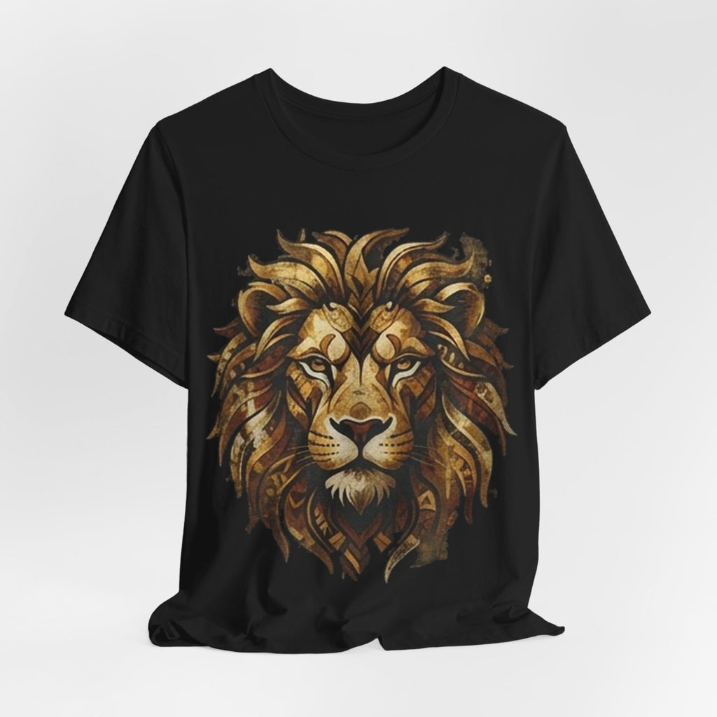 Golden Lion Graphic Tee — Tribal Lion Head Black Unisex T-Shirt