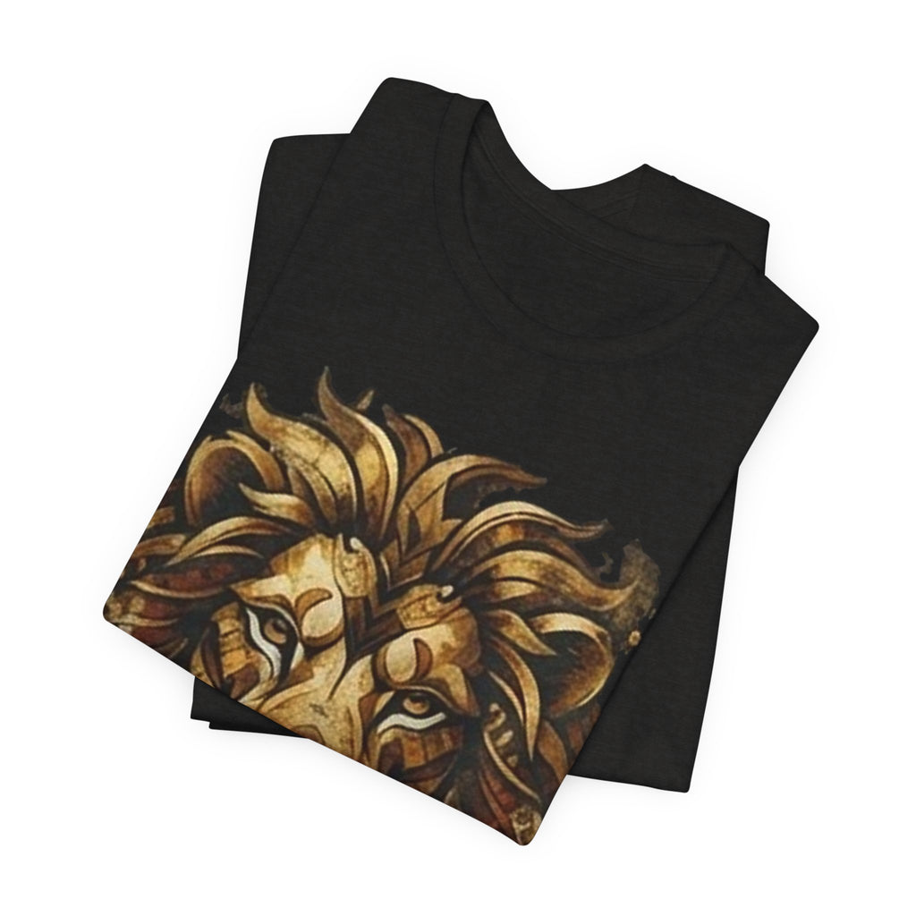Golden Lion Graphic Tee — Tribal Lion Head Black Unisex T-Shirt