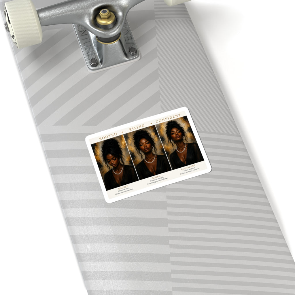 Kiss-Cut Stickers — Black Woman Portrait Trio: Rooted, Rising, Confident Inspirational Sticker Sheet