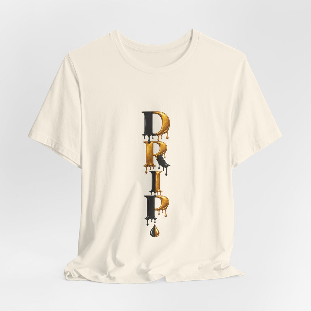 Drip Vertical Graphic Tee — Gold & Black Dripping Letter Design