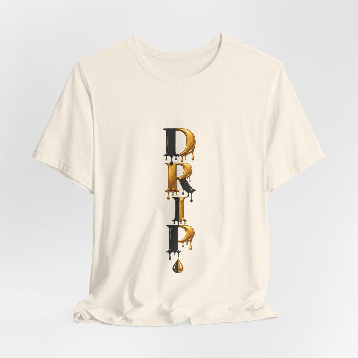 Drip Vertical Graphic Tee — Gold & Black Dripping Letter Design