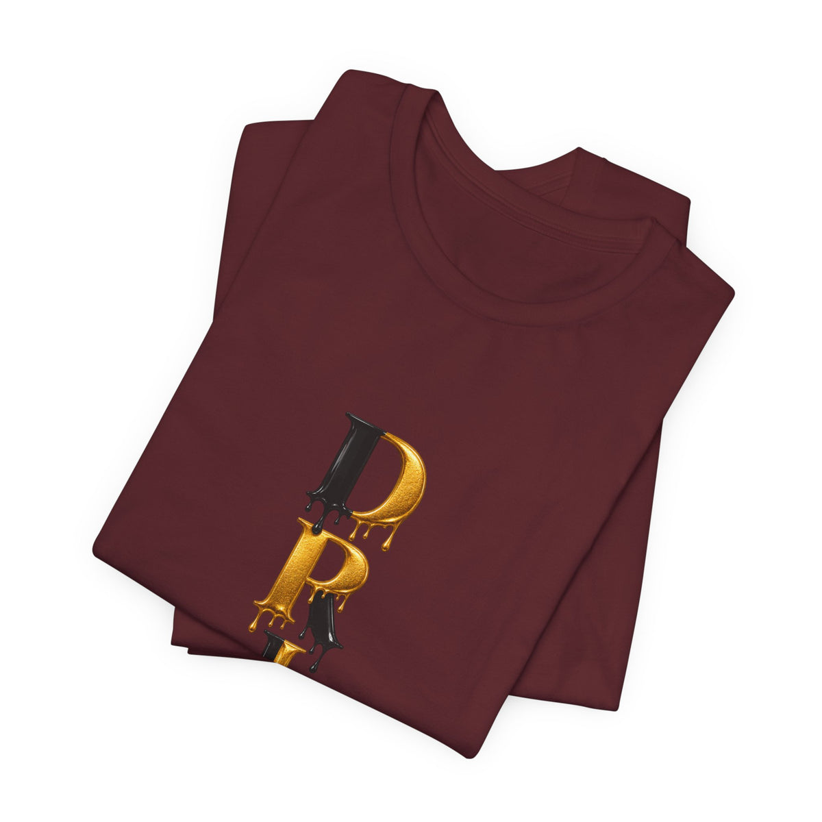 Drip Vertical Graphic Tee — Gold & Black Dripping Letter Design