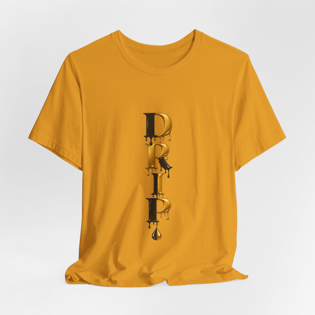 Drip Vertical Graphic Tee — Gold & Black Dripping Letter Design