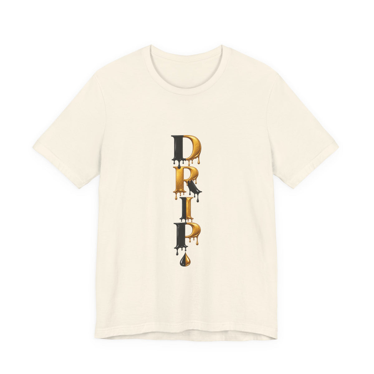 Drip Vertical Graphic Tee — Gold & Black Dripping Letter Design