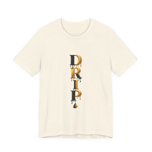 Drip Vertical Graphic Tee — Gold & Black Dripping Letter Design