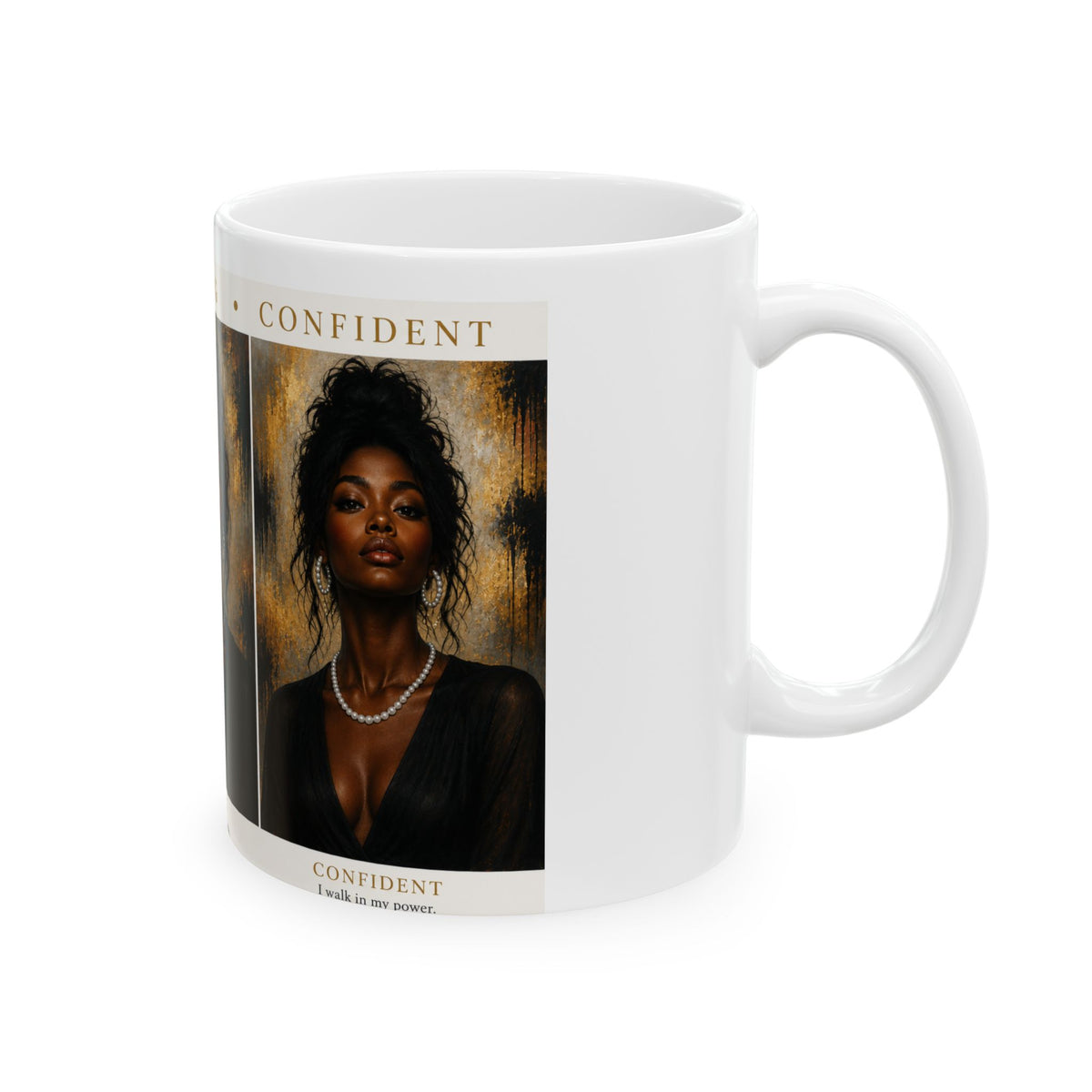 Rising Confident Black Woman Ceramic Mug – Inspirational Portrait Coffee Cup (11oz/15oz)
