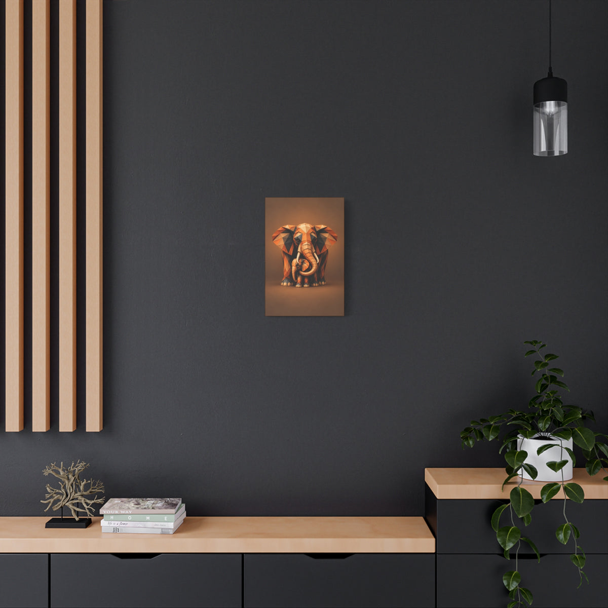 Geometric Elephant Canvas Print — Mother & Calf Wall Art