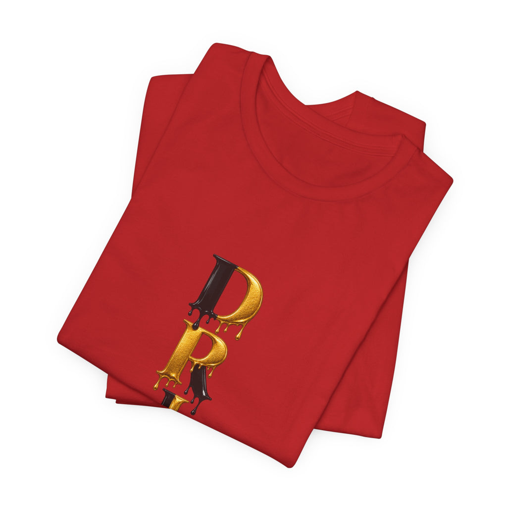Drip Vertical Graphic Tee — Gold & Black Dripping Letter Design