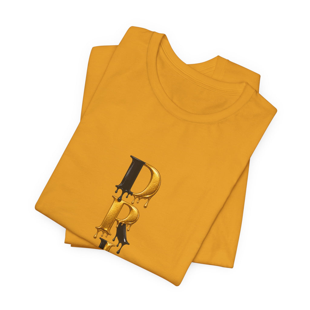 Drip Vertical Graphic Tee — Gold & Black Dripping Letter Design