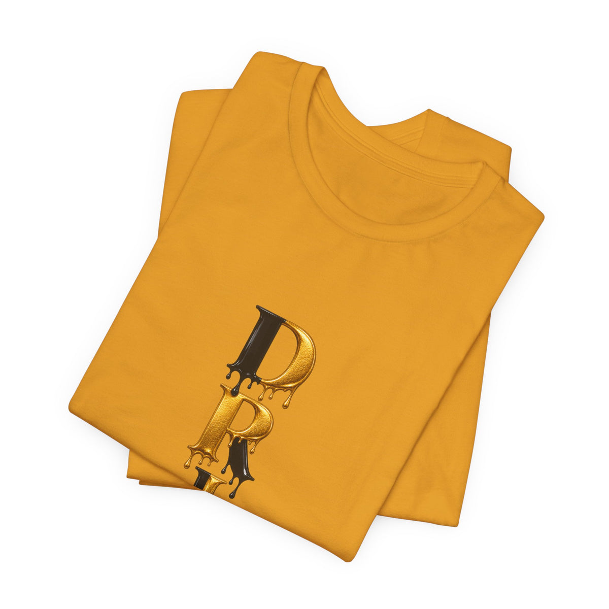 Drip Vertical Graphic Tee — Gold & Black Dripping Letter Design