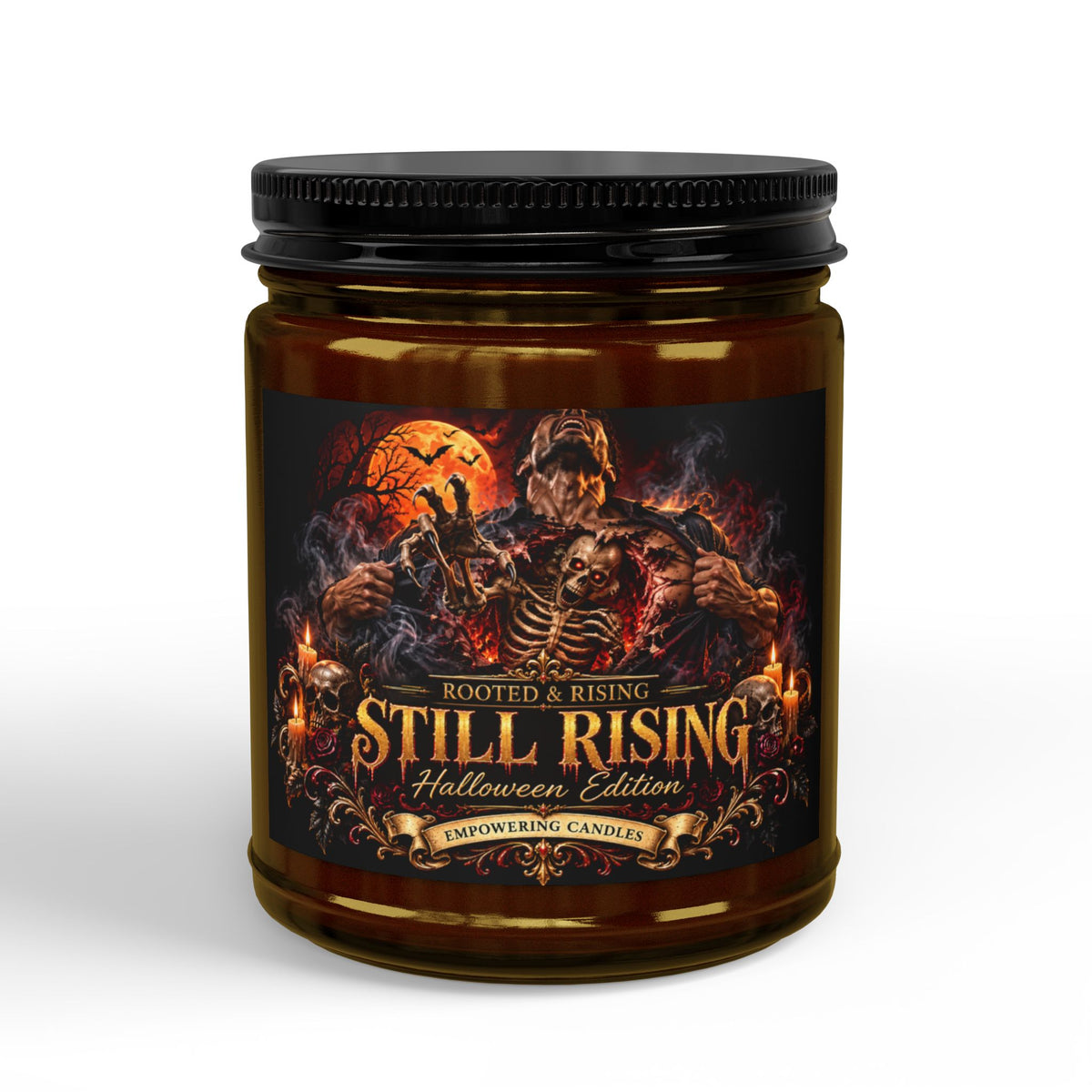 Still Rising Halloween Gothic Edition Scented Soy Candle — 9oz Fall Candle with Skeleton Rising Design