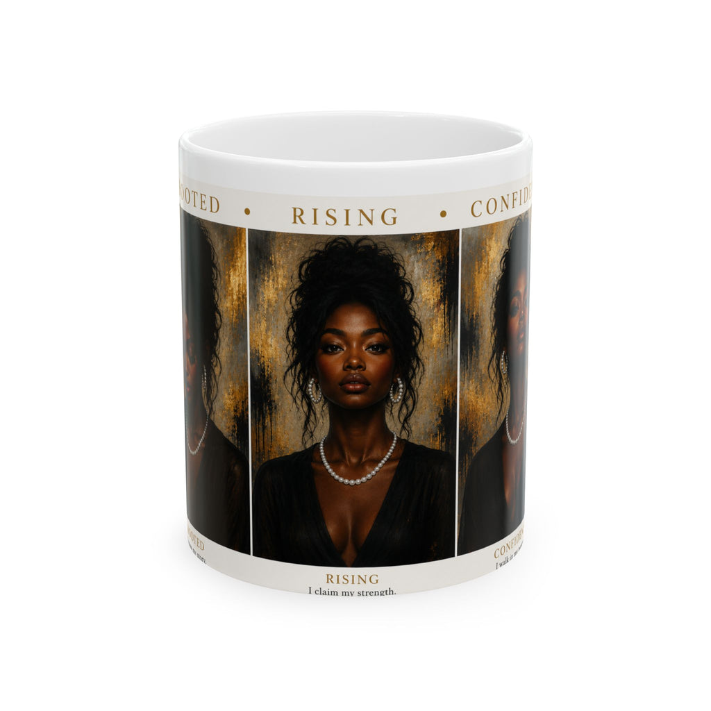 Rising Confident Black Woman Ceramic Mug – Inspirational Portrait Coffee Cup (11oz/15oz)