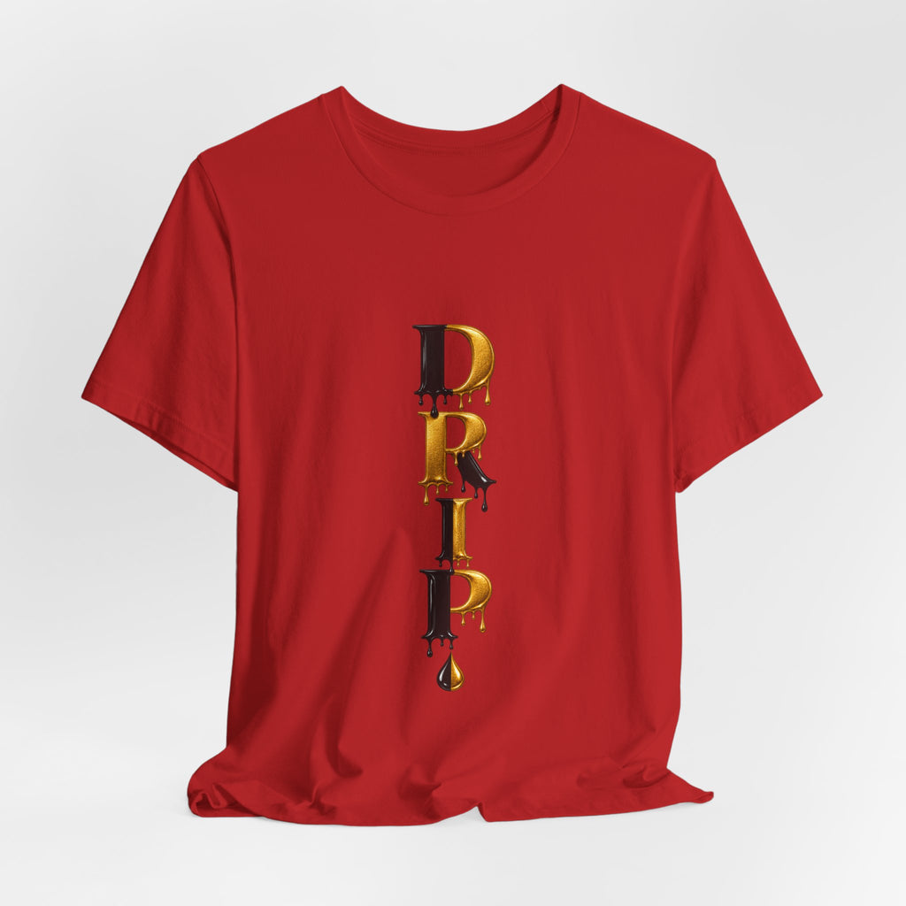 Drip Vertical Graphic Tee — Gold & Black Dripping Letter Design