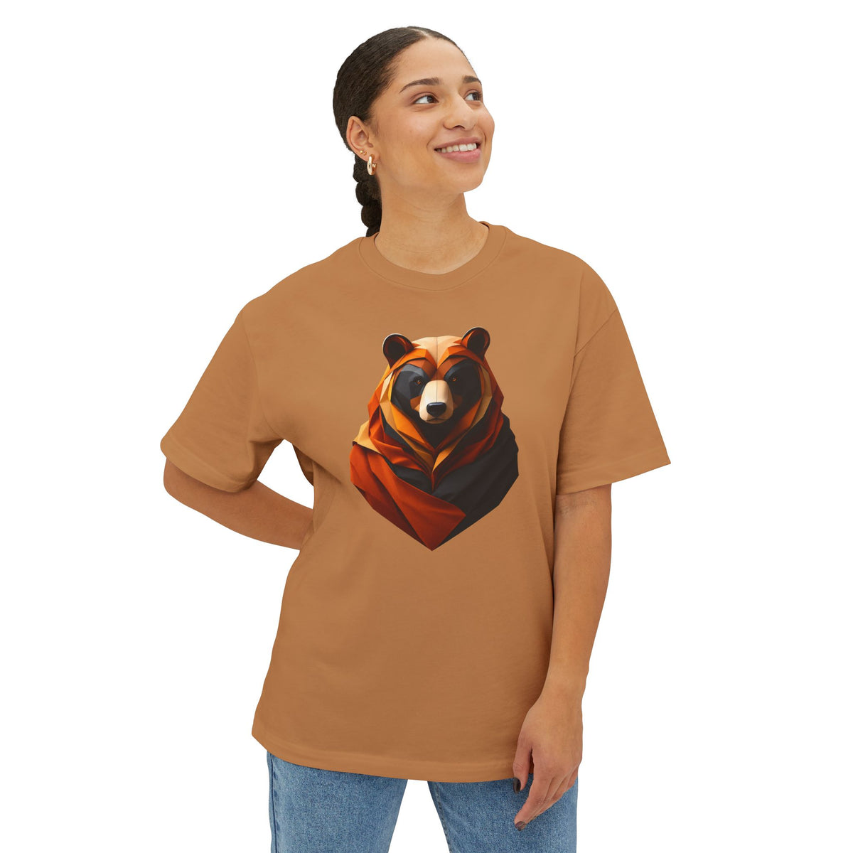 Geometric Bear Graphic Tee — Modern Animal Art Oversized T‑Shirt