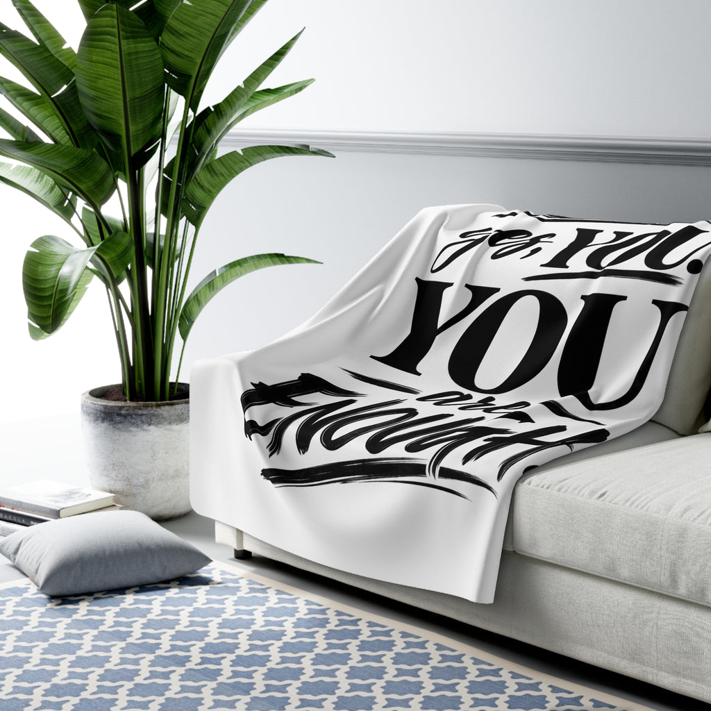 You Are Enough Lion Sherpa Fleece Blanket — Cozy Inspirational Throw Blanket 50x60